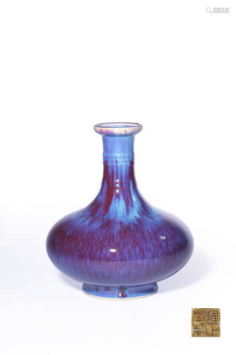 A SUPERB FLAMBE-GLAZED COMPRESSED BOTTLE VASE,MAKE AND PERIO...