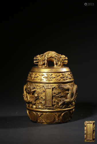 A GILT-BRONZE INSCRIBED BELL,MARK AND PERIOD OF QIANLONG