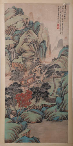 A LANDSCAPE PAINTING 
PAPER SCROLL
WU HUFAN  MARK