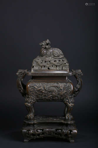 A BRONZE CENSER AND COVER,MARK AND PERIOD OF YONGZHENG