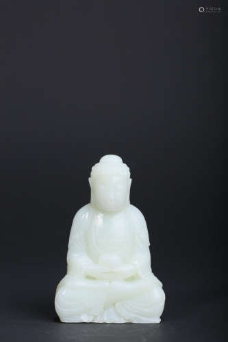 A WHITE JADE SEATED BUDDHA,QING DYNASTY