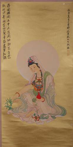 A GUANYIN PAINTING 
PAPER SCROLL
ZHANG DAQIAN MARK