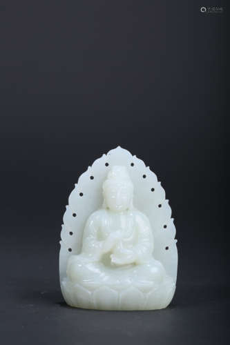 A CAREVD WHITE JADE FIGURE OF AVALOKITESVARA,QING DYNASTY