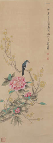 A FLOWER AND BIRD PAINTING 
PAPER SCROLL
XIE ZHILIU  MARK