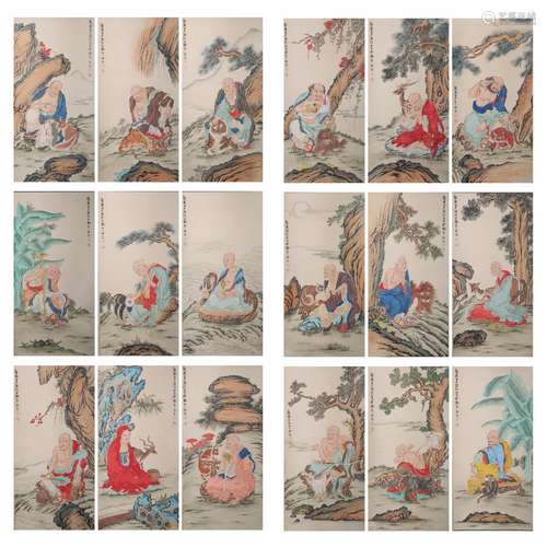 A LUOHAN PAINTING 
PAPER SCROLL
ZHANG DAQIAN MARK