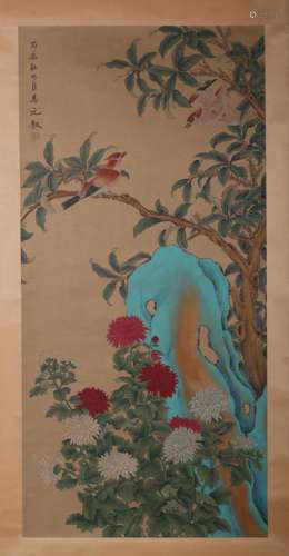 A FLOWER AND BIRD PAINTING 
PAPER SCROLL
MA YUANYU  MARK