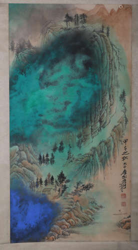 A LANDSCAPE PAINTING 
PAPER SCROLL
ZHANG DAQIAN MARK