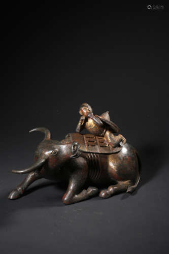 A GILT-BRONZE ‘BOY AND CATTLE’INCENSE BURNER AND COVER,XUAND...