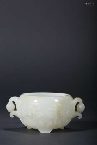 A CARVED WHITE JADE ‘BEGONIA’CENSER,QING DYNASTY