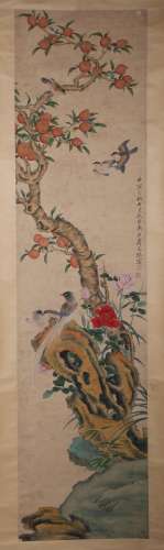 A FLOWER AND BIRD PAINTING 
PAPER SCROLL
JIANG TINGXI  MARK