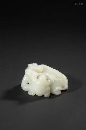 A WHITE JADE ‘BOYS AND CATTLE’CARVING,QING DYNASTY