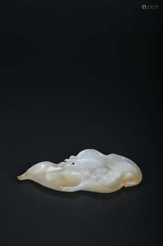 A CARVED WHITE JADE ‘SQUIRREL AND GRAPE’BRUSH LICKER,QING DY...