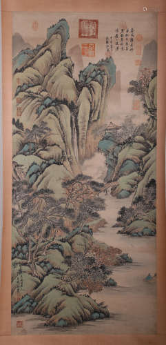 A LANDSCAPE PAINTING 
PAPER SCROLL
WANG SHIMIN MARK