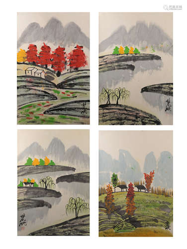 A SET OF LANDSCAPE PAINTING
PAPER MOUNTED
LIN FENGMIAN MARK