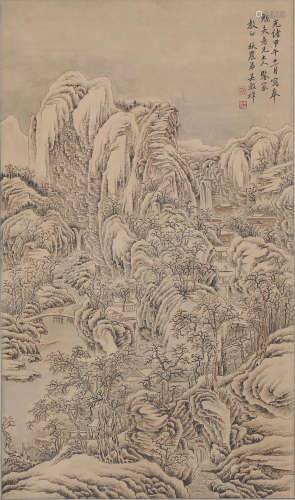 A LANDSCAPE PAINTING 
PAPER SCROLL
WU GUXIANG  MARK