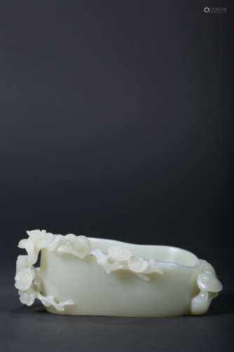 A CARVED WHITE JADE ‘MAGPIE AND PLUM BLOSSOM’WASHER,QING DYN...