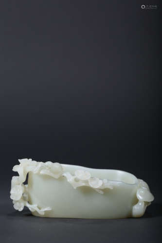 A CARVED WHITE JADE ‘MAGPIE AND PLUM BLOSSOM’WASHER,QING DYN...
