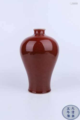 Yongzheng Period Red Glaze Porcelain Prunus Bottle, China