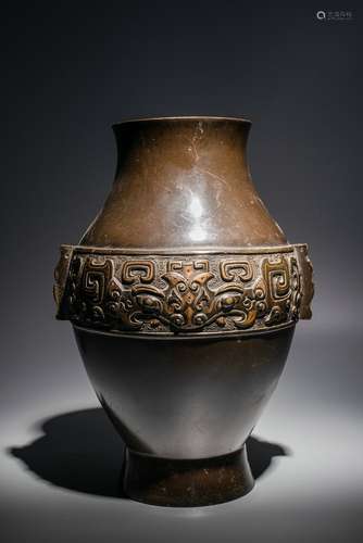 Qing Dynasty Bronze Gold Painted Vessel, China