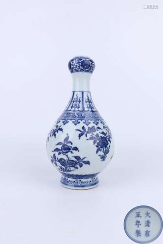 Yongzheng Period Blue And White Porcelain Bottle, China