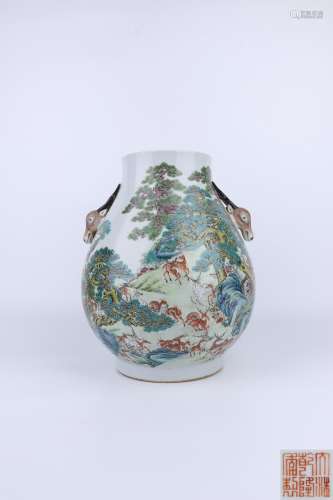 Qianlong Period Famille Rose Porcelain Deer Vessel, China