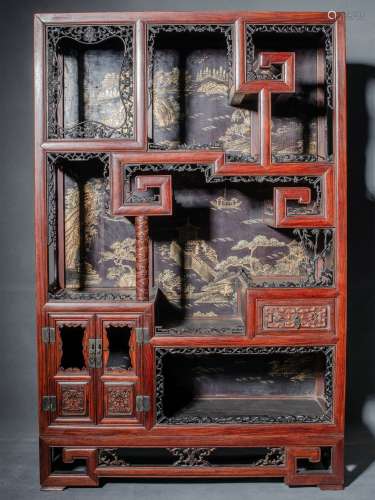 Qing Dynasty Huanghuali Wooden Lacquer Gold Painted Study Ro...