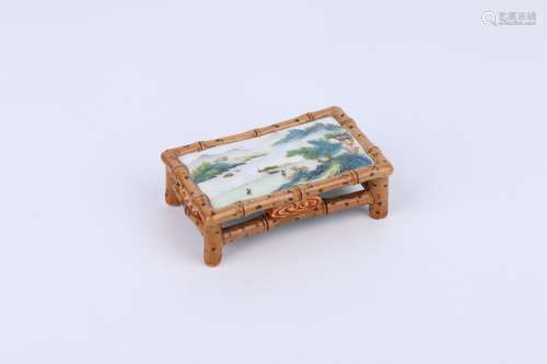 Qianlong Period Famille Rose Porcelain Landscape Table, Chin...