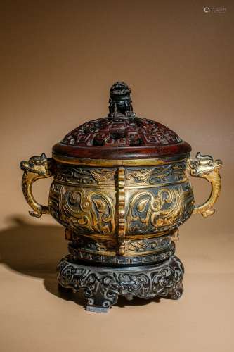 Qing Dynasty Bronze Gold Gilded Study Room Furnace, China