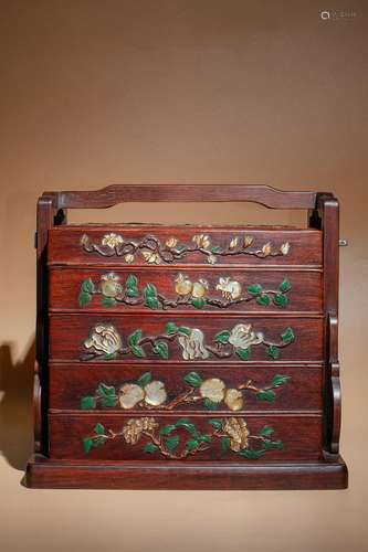 Qing Dynasty Huanghuali Wooden Box With Treasure, China