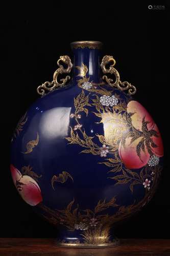 Qing Qianlong - ji blue glaze gold moon vase