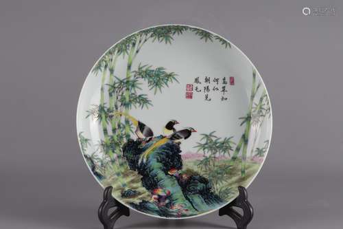 Qing Yongzheng enamel flower and bird poetry plate