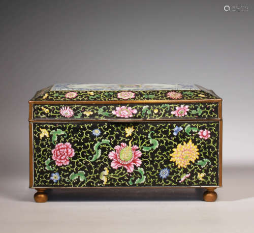 清18～19世紀 造辦處 掐絲琺瑯 太平有象 花卉紋 首飾盒