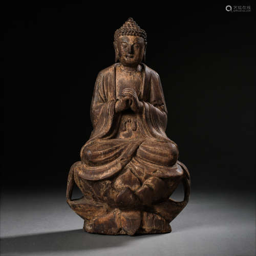CHINESE SONG DYNASTY WOOD CARVING SITTING BUDDHA STATUE
