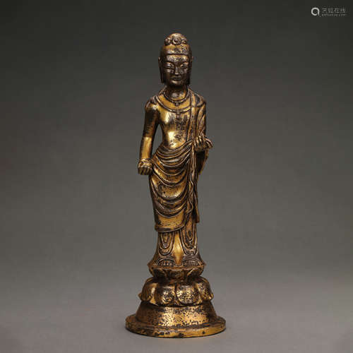 GILT BRONZE STANDING BUDDHA STATUE, IN THE SOUTHERN DYNASTIE...