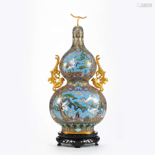 CHINESE QING DYNASTY CLOISONNE GOURD BOTTLE