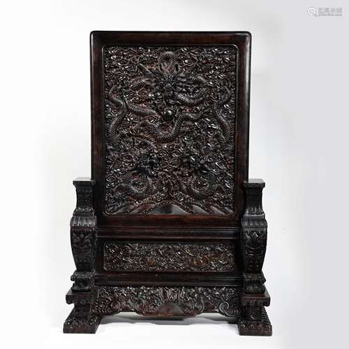 CHINESE QING DYNASTY RED SANDALWOOD TABLE SCREEN