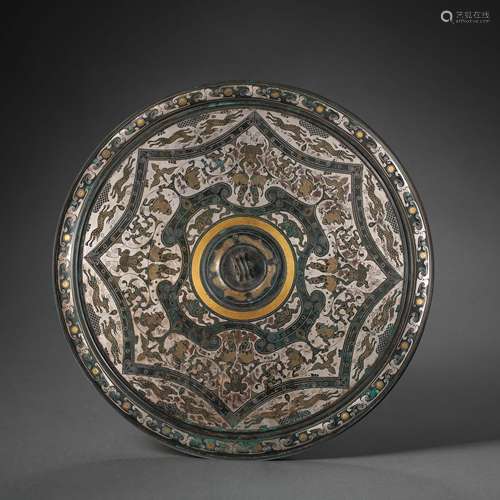 CHINESE HAN DYNASTY BRONZE MIRROR INLAID GOLD AND SILVER