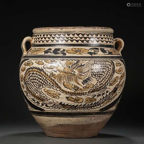 CHINA SONG DYNASTY CIZHOU WARE WHITE GROUND BLACK FLOWER DRA...