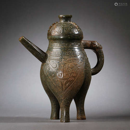 CHINESE HAN DYNASTY HETIAN GREEN JADE TEAPOT