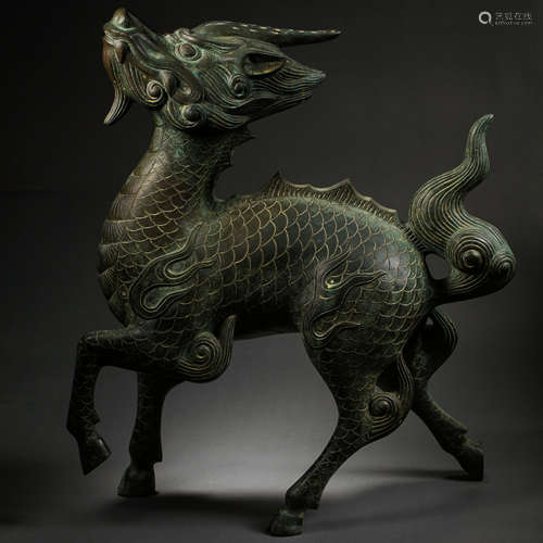 CHINESE TANG DYNASTY BRONZE UNICORN ANIMAL STATUE