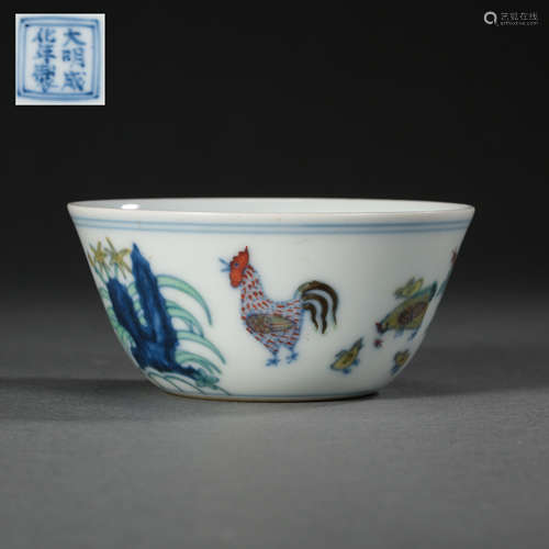 CHINESE MING DYNASTY WUCAI PORCELAIN CHICKEN CUP