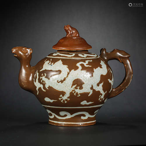 CHINESE YUAN DYNASTY SAUCE-GLAZED DRAGON-PATTERNED POT