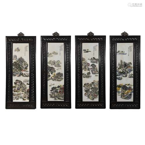 A SET OF CHINESE QING DYNASTY PORCELAIN PLATE HANGING SCREEN...