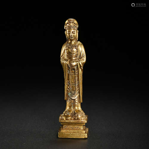 CHINESE LIAO DYNASTY GILT BRONZE BUDDHA STATUE