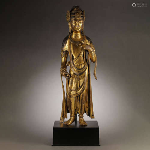 ANCIENT CHINESE GILT BRONZE DALI BUDDHA STANDING STATUE