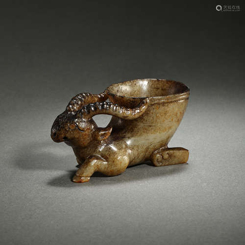 CHINESE HAN DYNASTY HETIAN JADE SHEEP HEAD STAND CUP