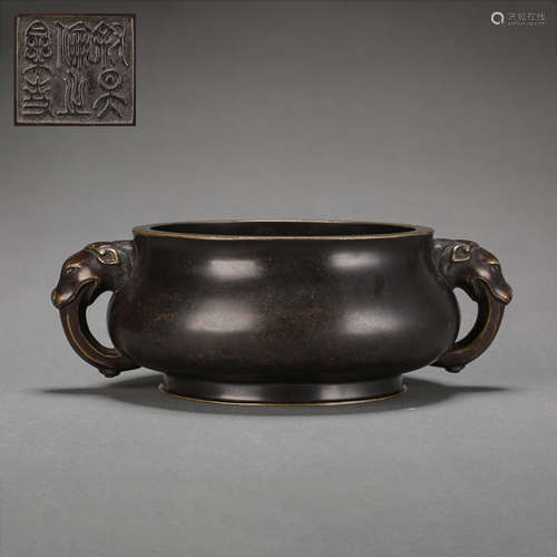 CHINESE MING DYNASTY COPPER BINAURAL CENSER