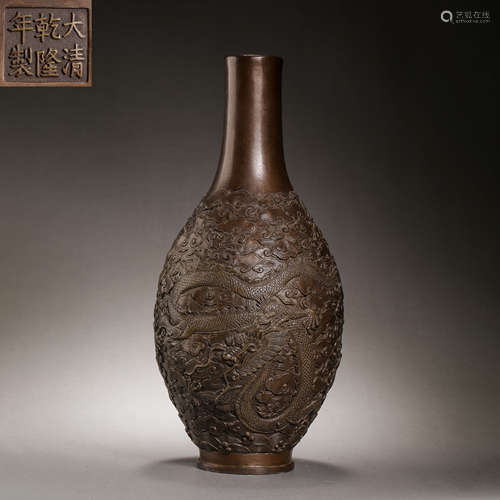 CHINESE QING DYNASTY QIANLONG PERIOD COPPER DRAGON VASE