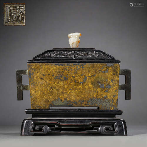 SQUARE COPPER FURNACE WITH LID, XUANDE PERIOD OF MING DYNAST...