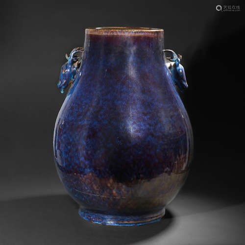 CHINESE QING DYNASTY WARE VARIABLE-GLAZED SHEEP'S HEAD AMPHO...